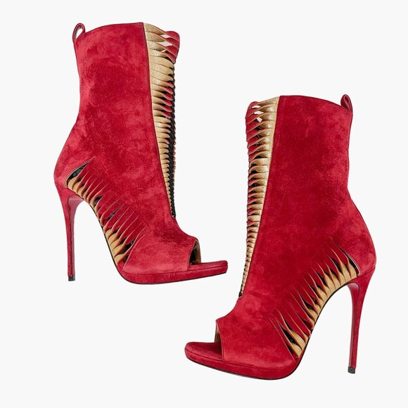 Christian Louboutin Miss Circus 120 Boot EU 35.5 US 5.5 Red High Heel Cutout - Picture 8 of 13